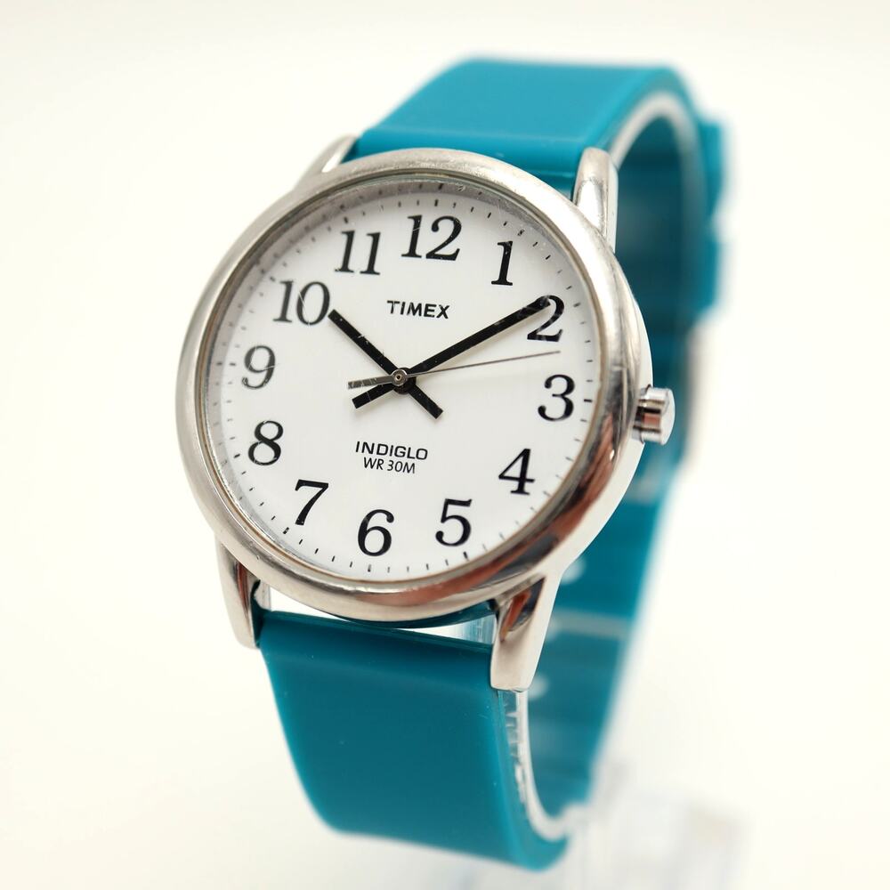 Timex Indiglo Easy Read 35mm Unisex Date Watch Blue Silicone Strap w New Battery